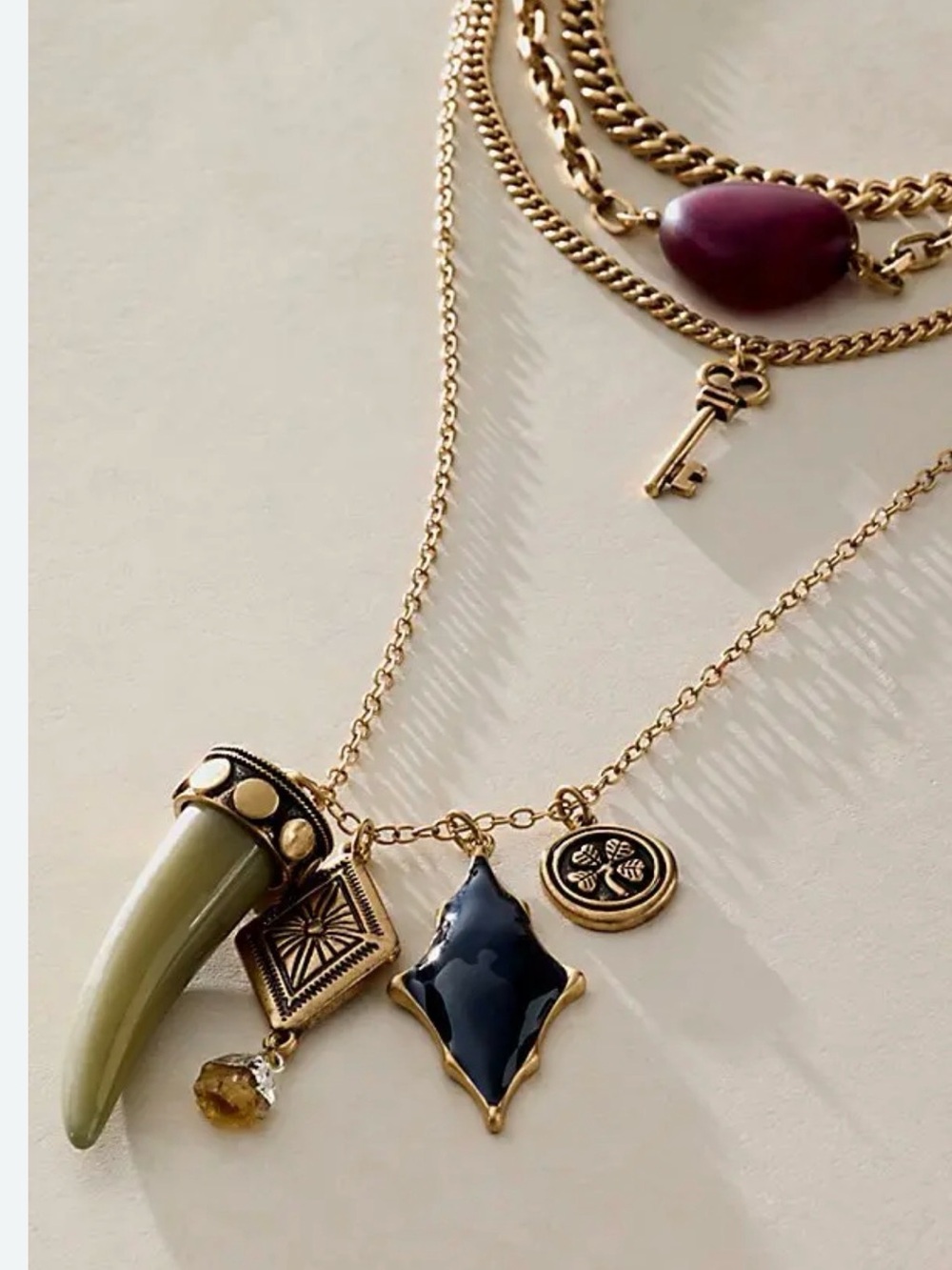 NWT Free People Gold Multi-Charm Layered Necklace